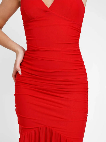 Popilush Shapewear Bluetag Cooling Ruched Mesh Bodycon Maxi Dress