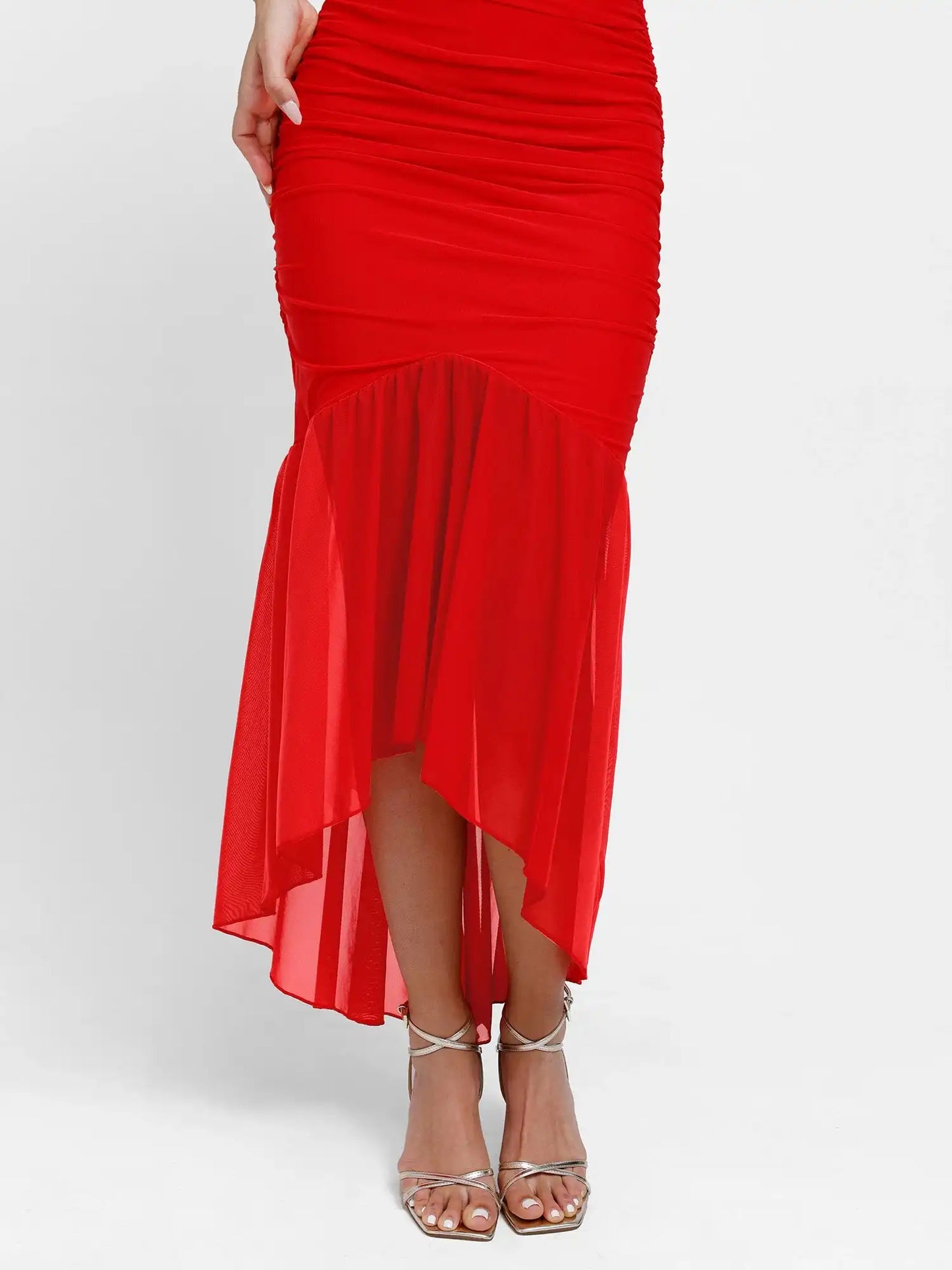 Popilush Shapewear Bluetag Cooling Ruched Mesh Bodycon Maxi Dress