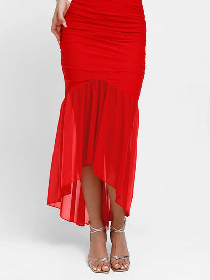 Popilush Shapewear Bluetag Cooling Ruched Mesh Bodycon Maxi Dress