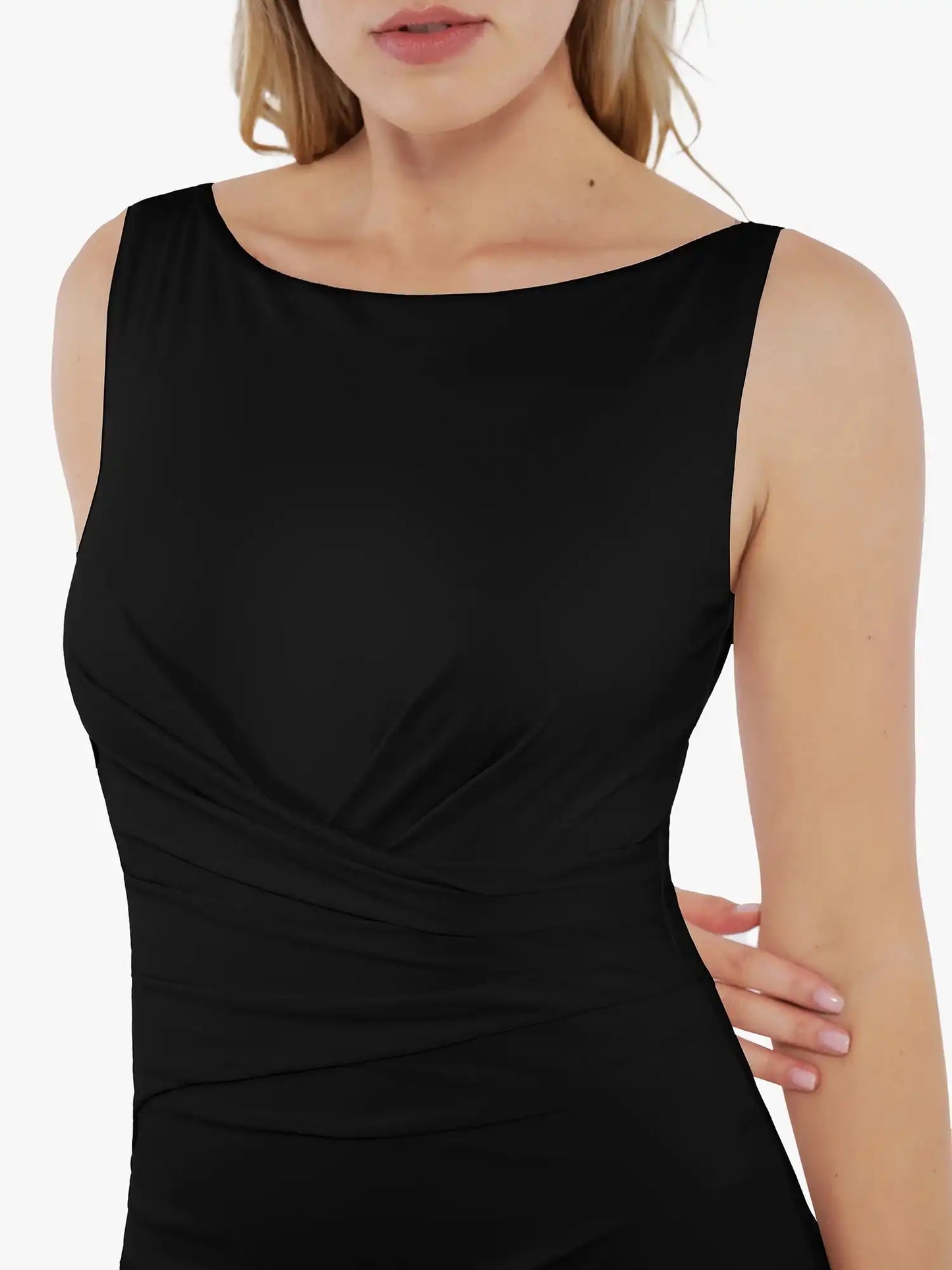Popilush Shapewear Boatneck Draped Sculpting Maxi Dress