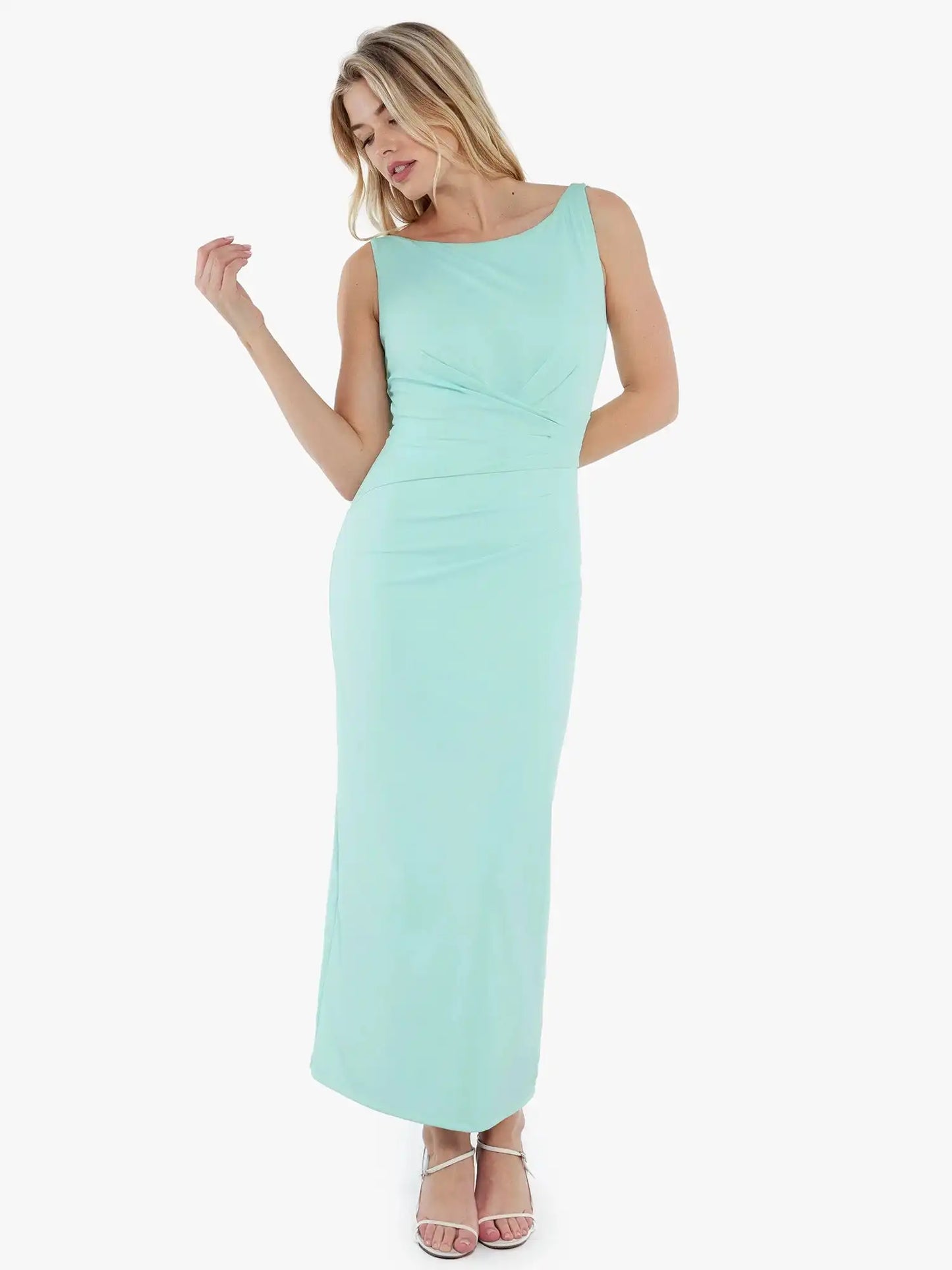 Popilush Shapewear Boatneck Draped Sculpting Maxi Dress