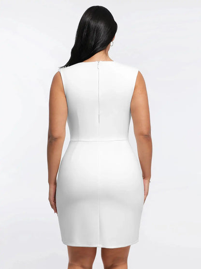 Popilush Shapewear Cut-in Square Neck Sculpting Midi Dress