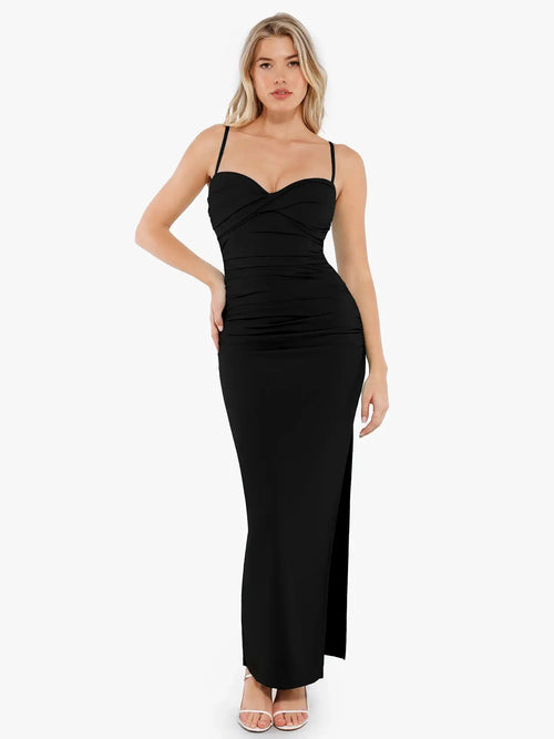 Popilush Shapewear Ruched Bias Twist Tummy Control Maxi Dress