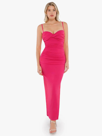 Popilush Shapewear Ruched Bias Twist Tummy Control Maxi Dress