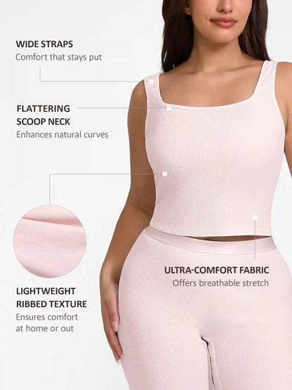 Ribbed Square-Neck Lounge Tank Top