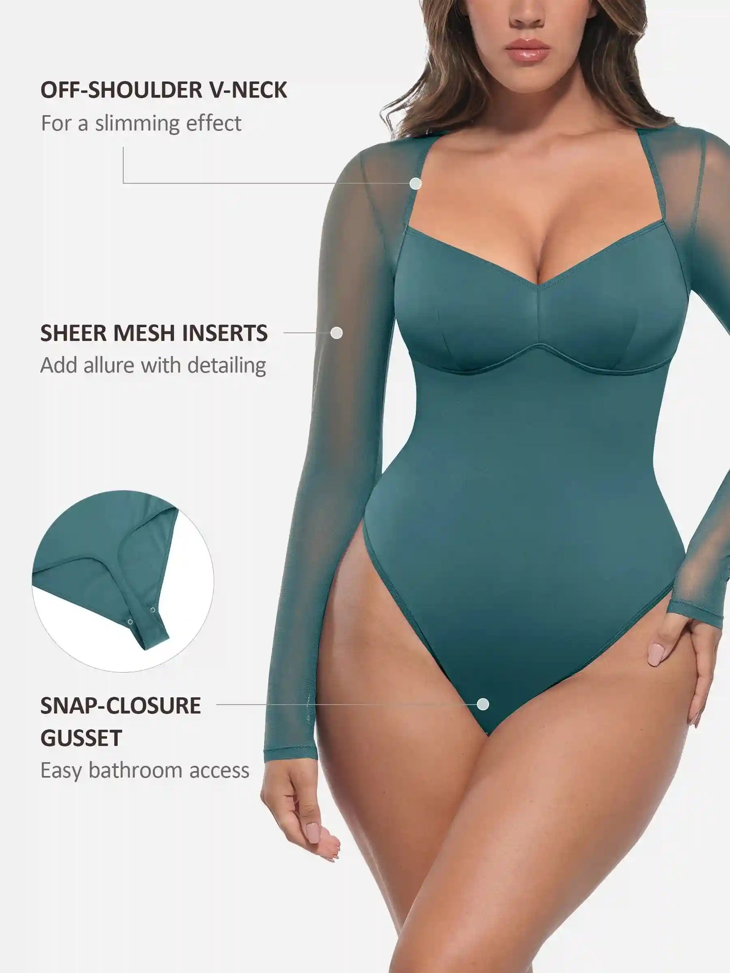Mesh Panel V-Neck Bodysuit