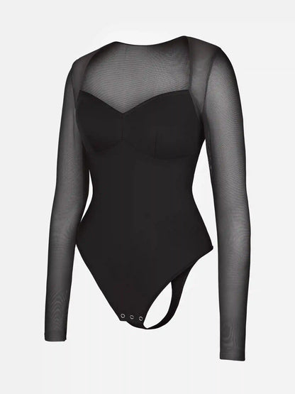 Mesh Panel V-Neck Bodysuit