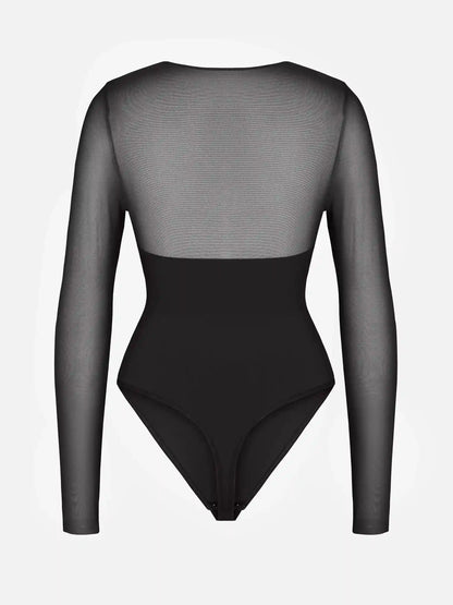 Mesh Panel V-Neck Bodysuit
