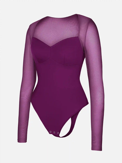 Mesh Panel V-Neck Bodysuit