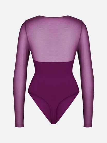 Mesh Panel V-Neck Bodysuit