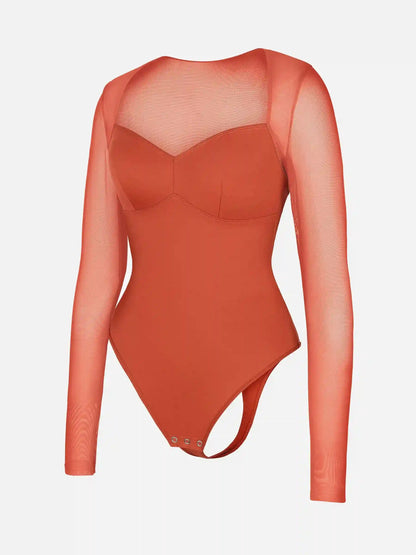 Mesh Panel V-Neck Bodysuit