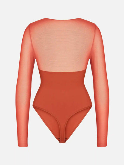 Mesh Panel V-Neck Bodysuit