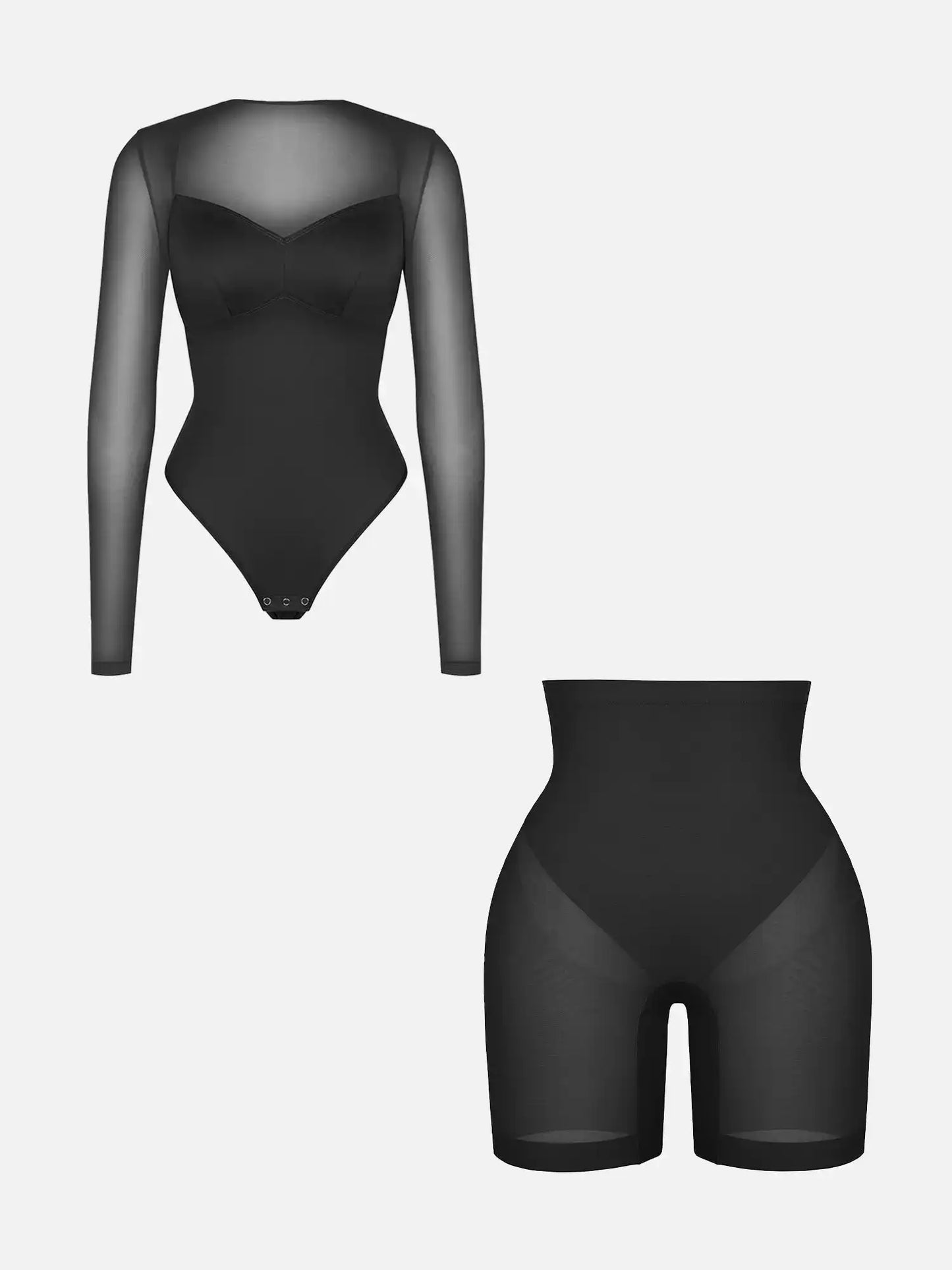 Mesh Tummy Control Bodysuit & Shorts Set