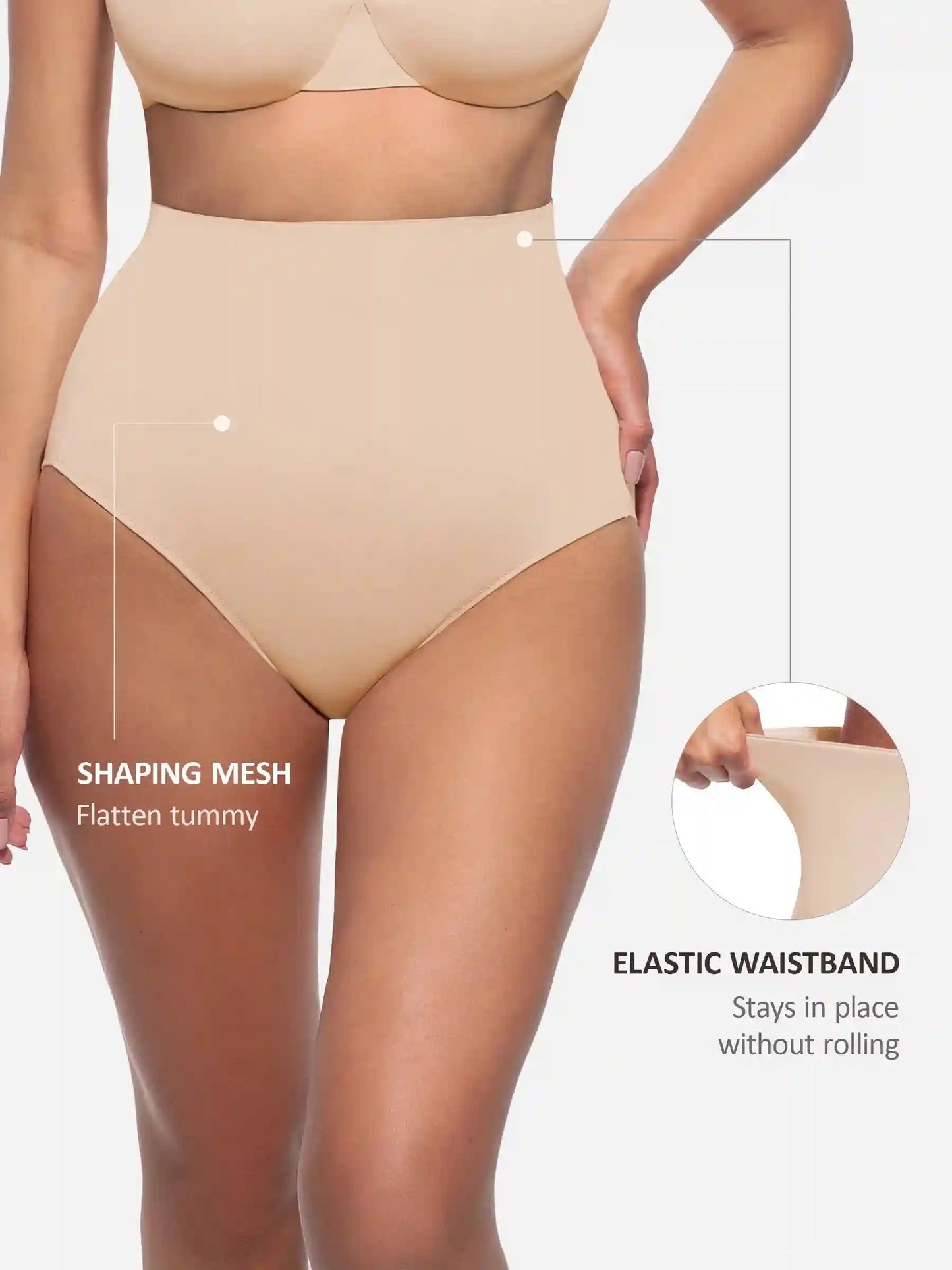 Built-in Elastic Mid-Waist Shaping Panties
