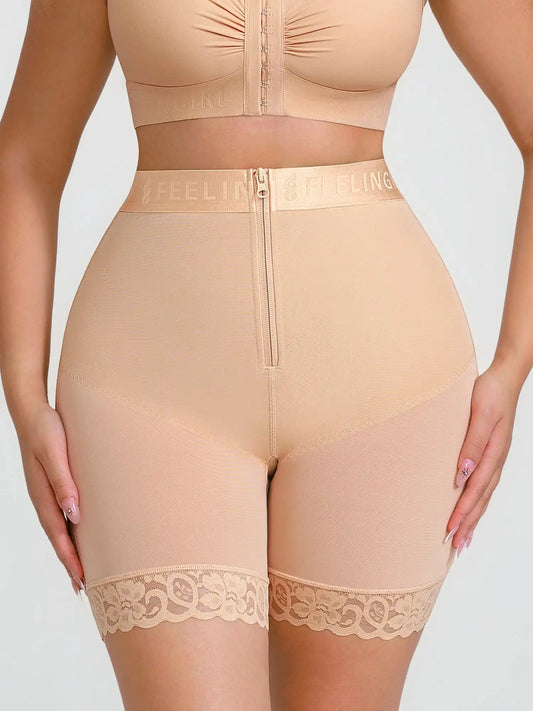 Front-Zip Mid-Waist Shaper Shorts