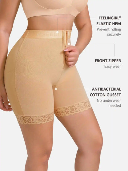 Front-Zip Mid-Waist Shaper Shorts