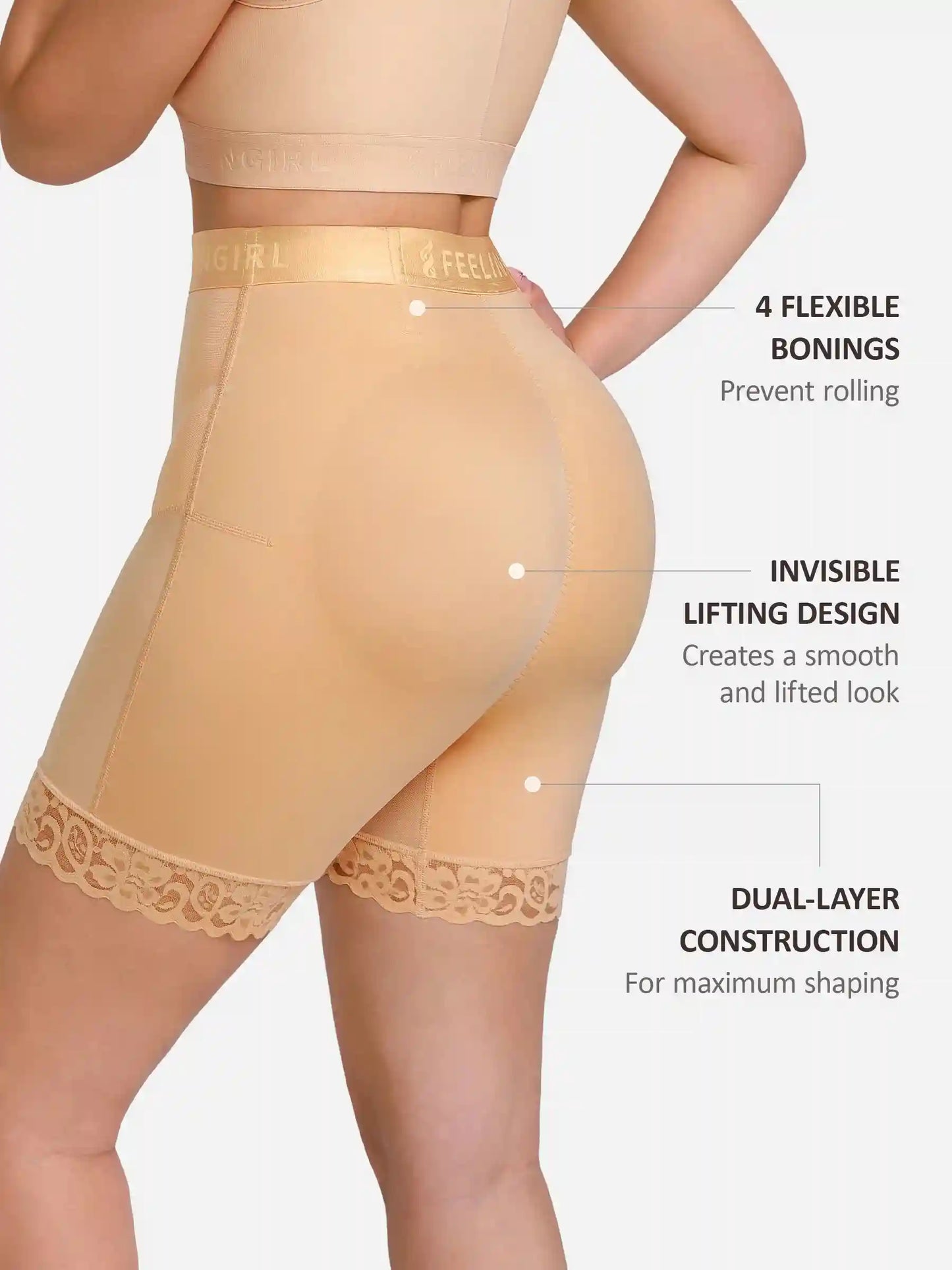 Front-Zip Mid-Waist Shaper Shorts