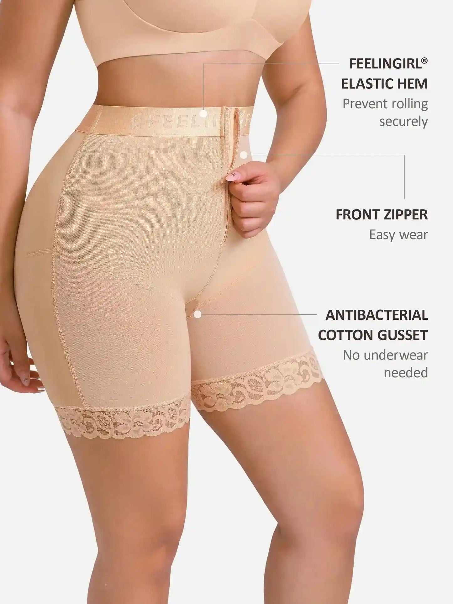 Front-Zip Mid-Waist Shaper Shorts