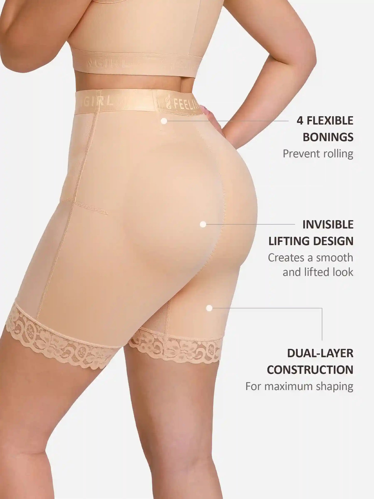 Front-Zip Mid-Waist Shaper Shorts