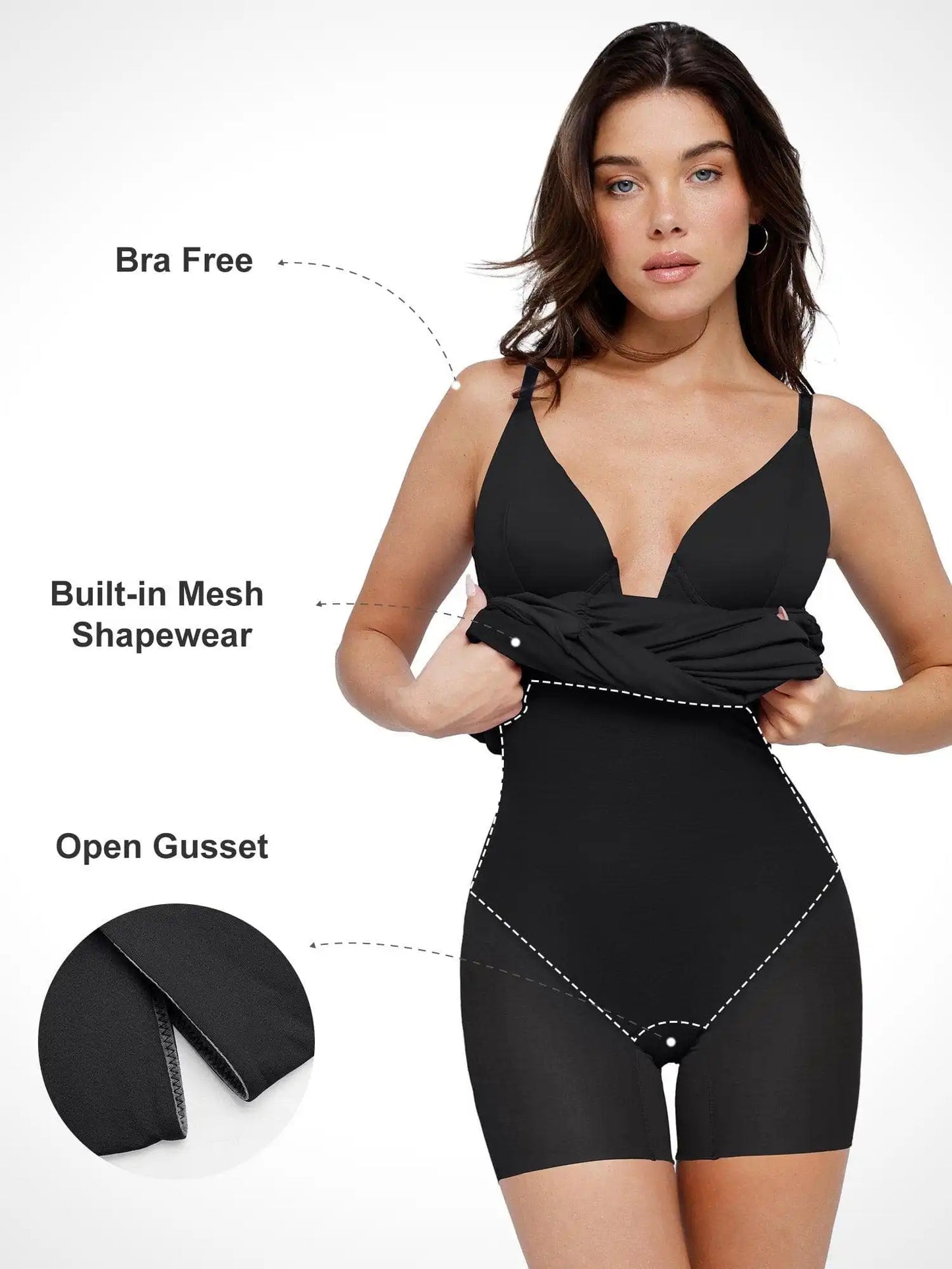 Popilush Bluetag Shapewear Plunging V Ruched Bodycon Mini Dress
