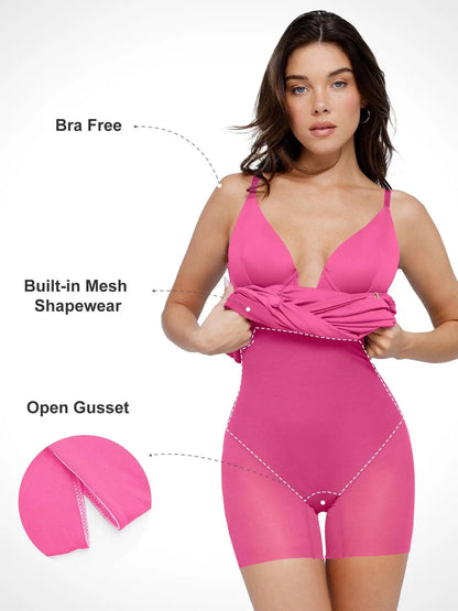 Popilush Bluetag Shapewear Plunging V Ruched Bodycon Mini Dress