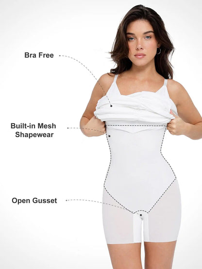 Popilush Bluetag Shapewear Plunging V Ruched Bodycon Mini Dress