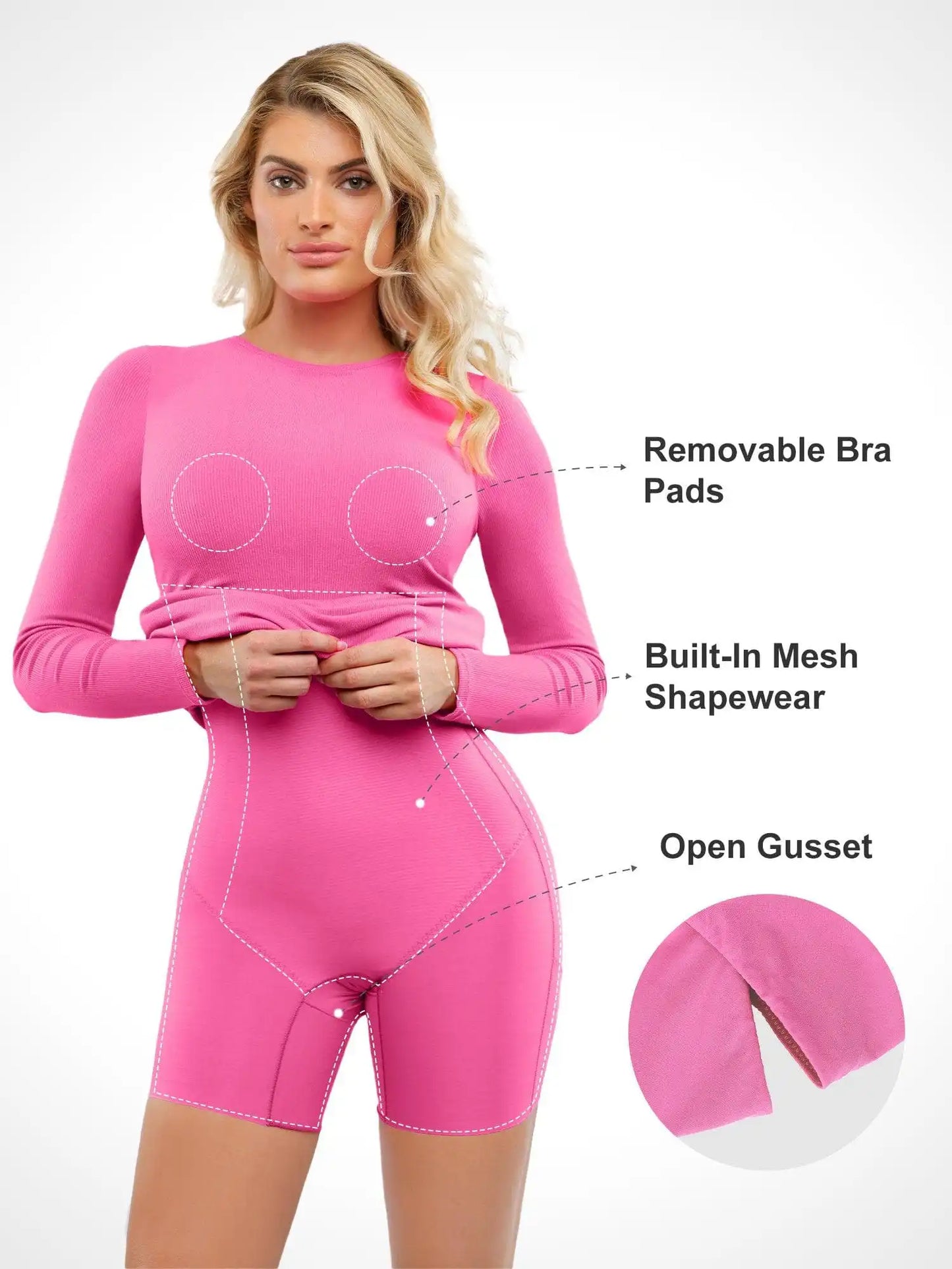 Popilush Shapewear Modal Long Sleeve Crew Neck Slimming Midi Dress