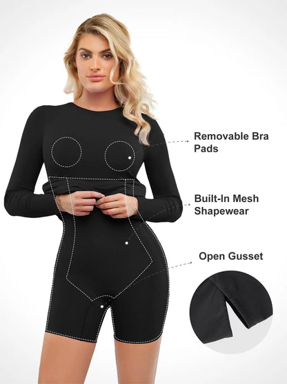 Popilush Shapewear Modal Long Sleeve Crew Neck Slimming Midi Dress