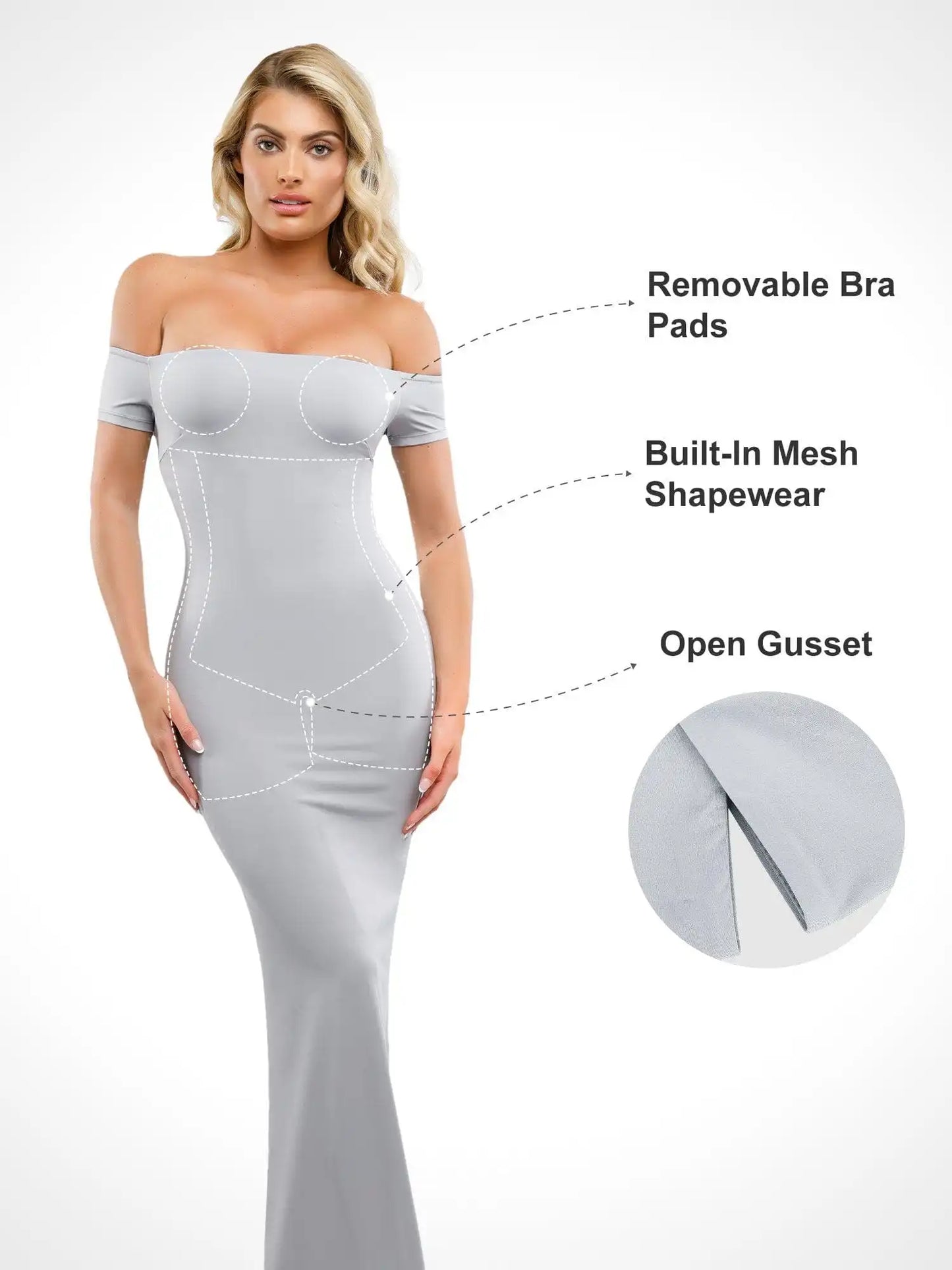 Popilush Shapewear Off-Shoulder Tummy Control Smoothing Maxi Dress