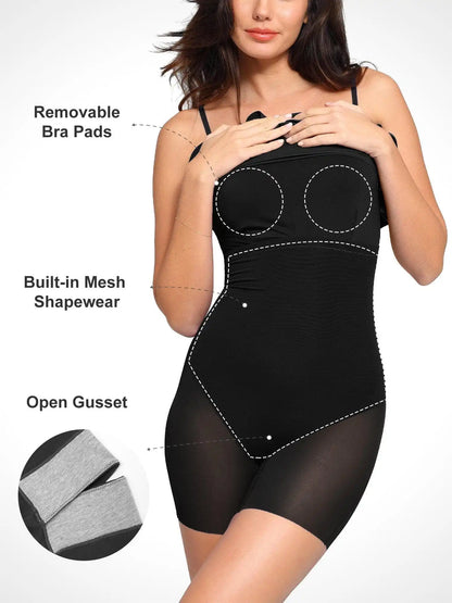 Popilush Shapewear Slimming Midi Dress and Sheer Mesh Overlay Set