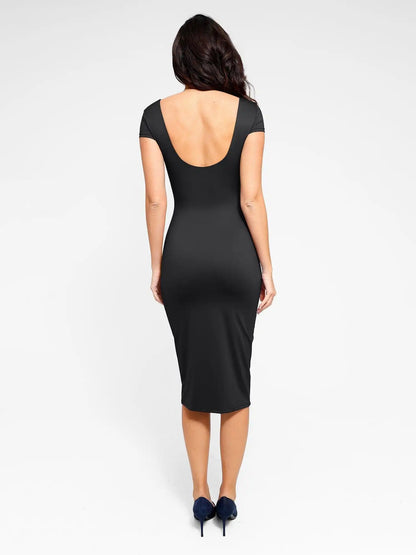 Popilush Shapewear Short Sleeve Low-Back Bodycon Midi Dress