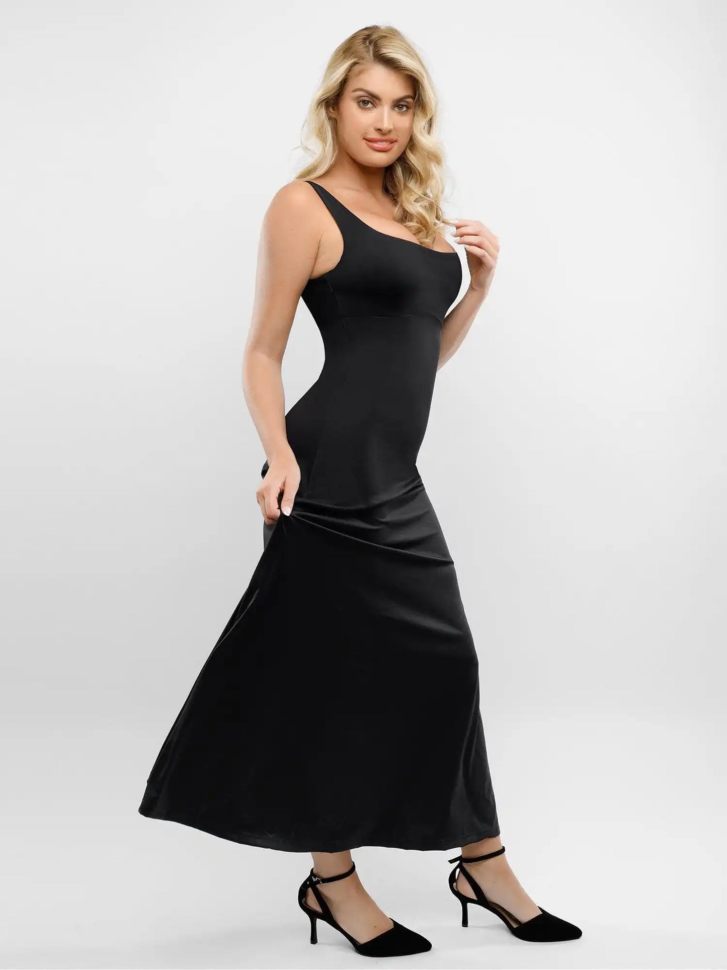 Popilush Shapewear Sleeveless Square Neck Houglass A-Line Maxi Dress