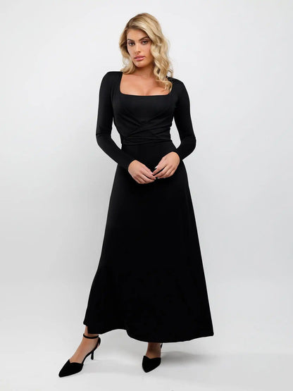 Popilush Shapewear Sleeveless Square Neck Houglass A-Line Maxi Dress