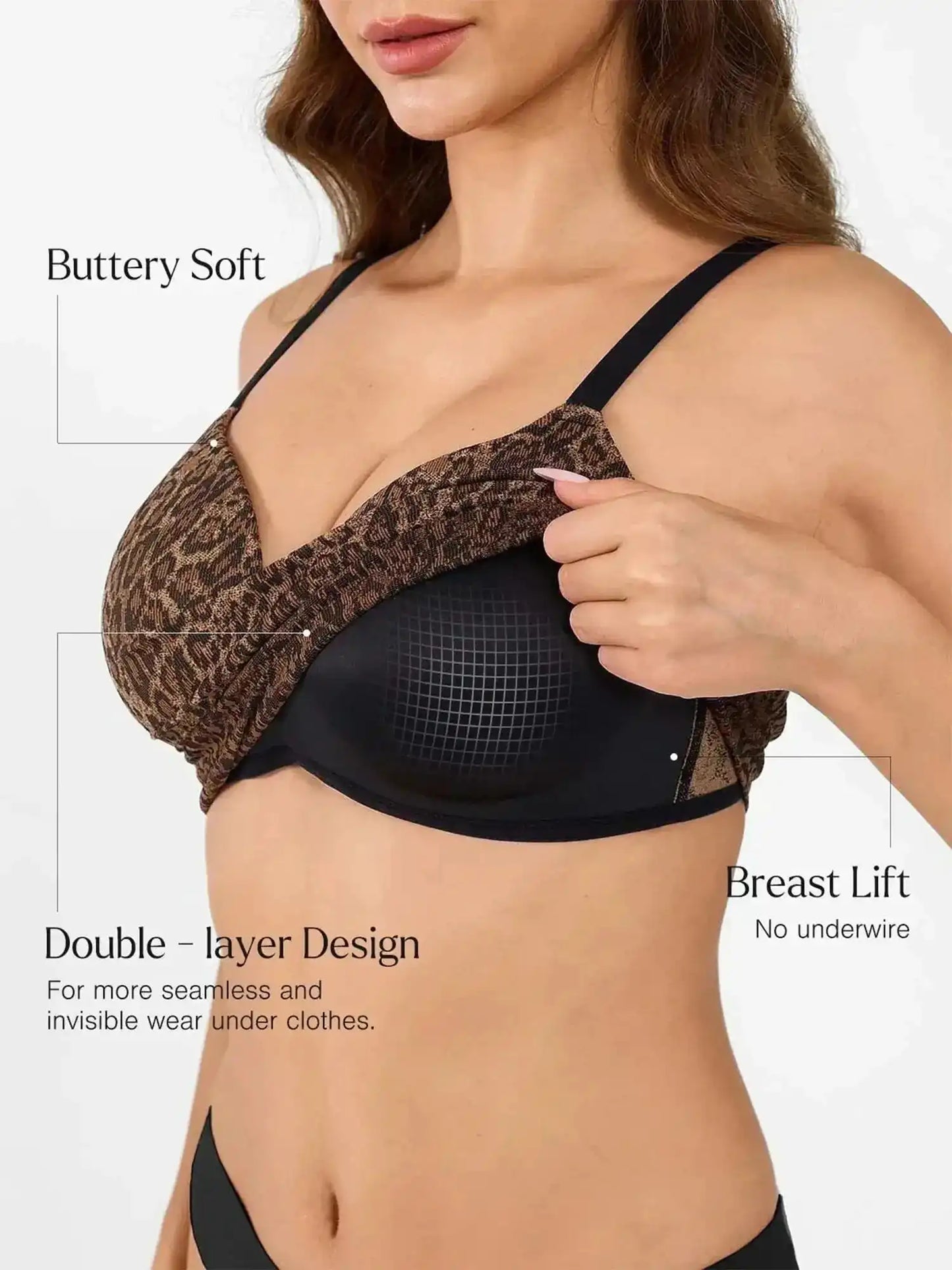 Popilush Seamless Wireless Leopard Shaping Push Up Bra