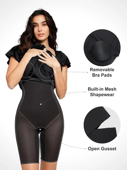 Popilush Shapewear Flutter Sleeve Sculpting A-Line Midi Dress