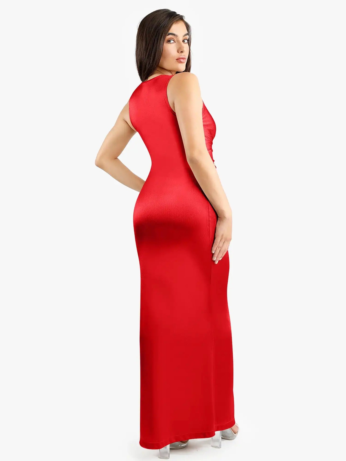 Popilush Shapewear Shine Deep V-Neck Bias Twist Hourglass Maxi Dress