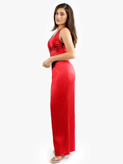 Popilush Shapewear Shine Deep V-Neck Bias Twist Hourglass Maxi Dress