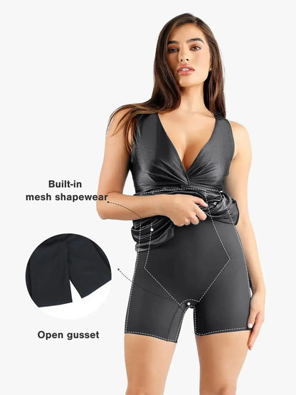 Popilush Shapewear Shine Deep V-Neck Bias Twist Hourglass Maxi Dress