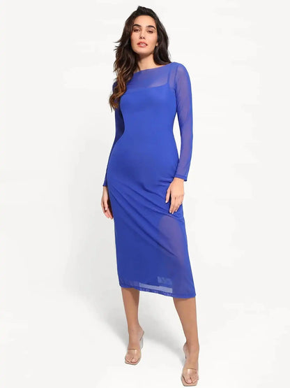 Popilush Shapewear Slimming Midi Dress and Sheer Mesh Overlay Set