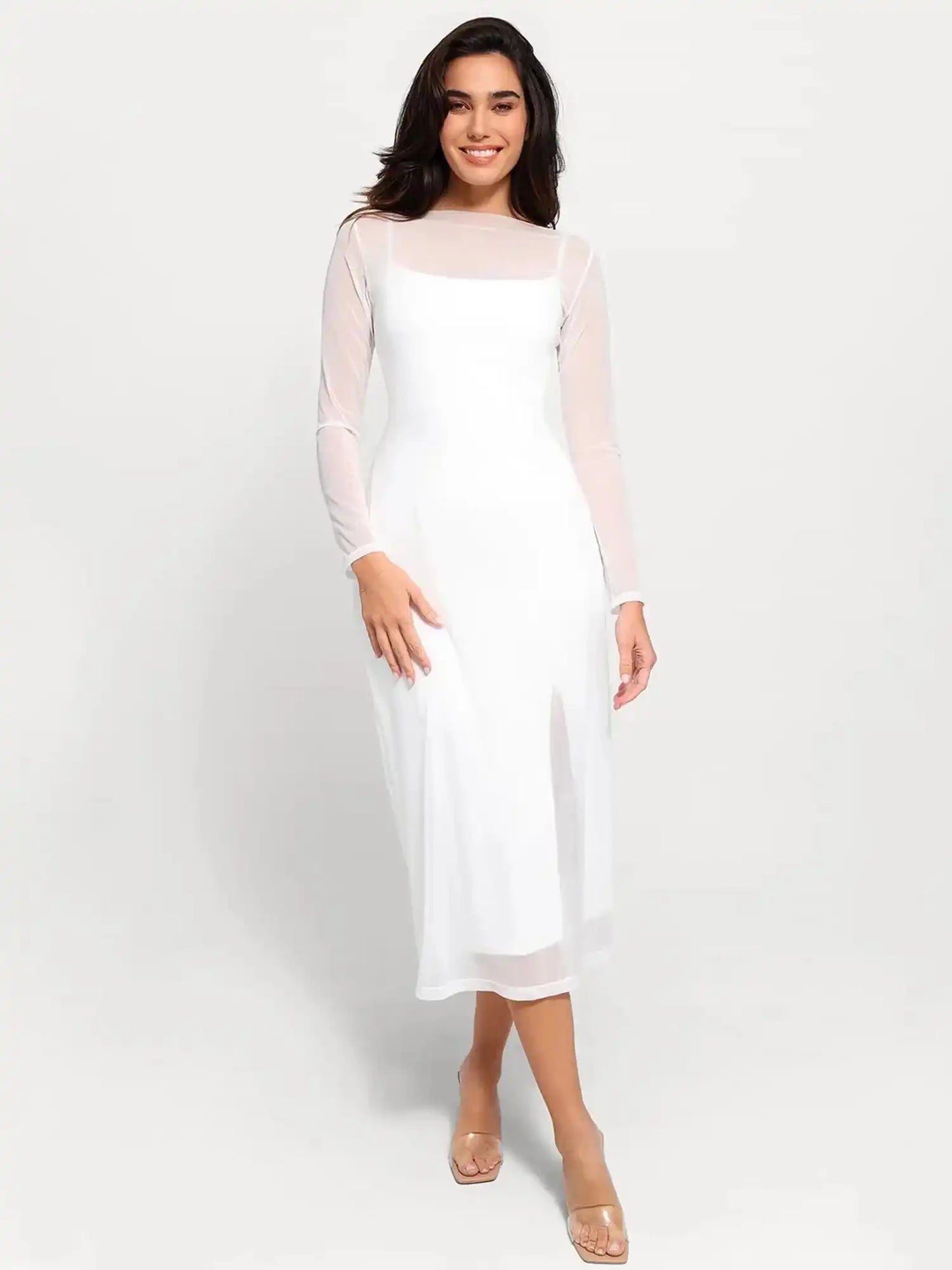 Popilush Shapewear Slimming Midi Dress and Sheer Mesh Overlay Set