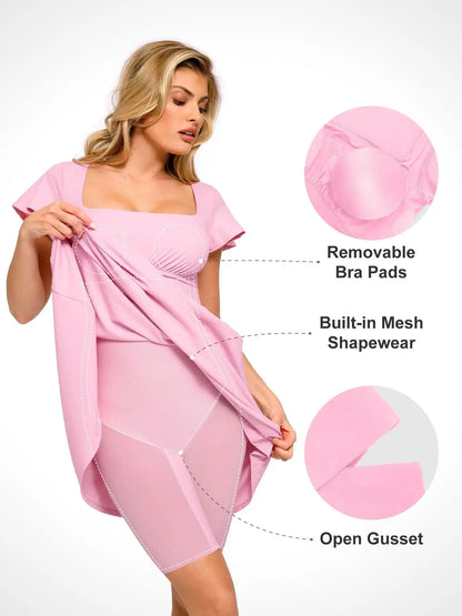 Popilush Shapewear Flutter Sleeve Sculpting A-Line Midi Dress