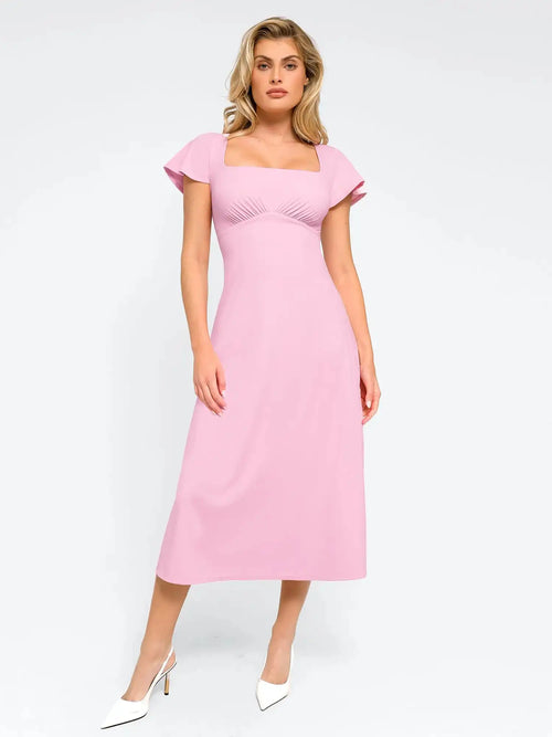 Popilush Shapewear Flutter Sleeve Sculpting A-Line Midi Dress