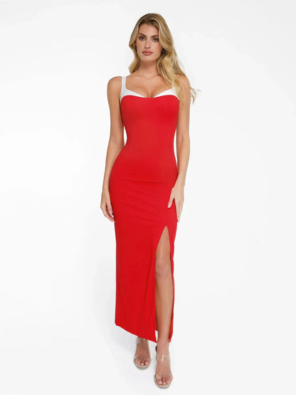Popilush Shapewear Contrast Trim Built-In Sculpting Maxi Dress