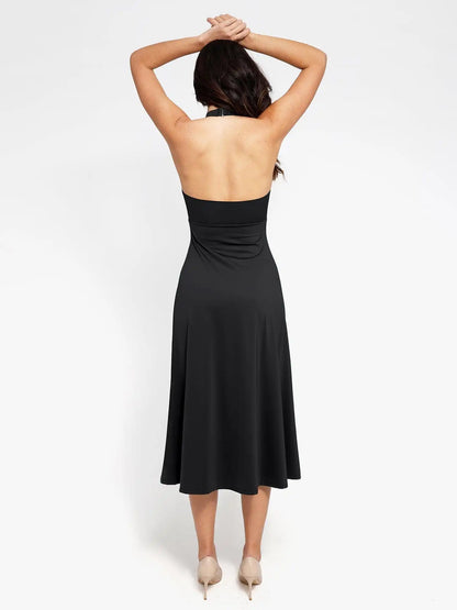Popilush Shapewear Sculpting Backless Halter A-Line Midi Dress