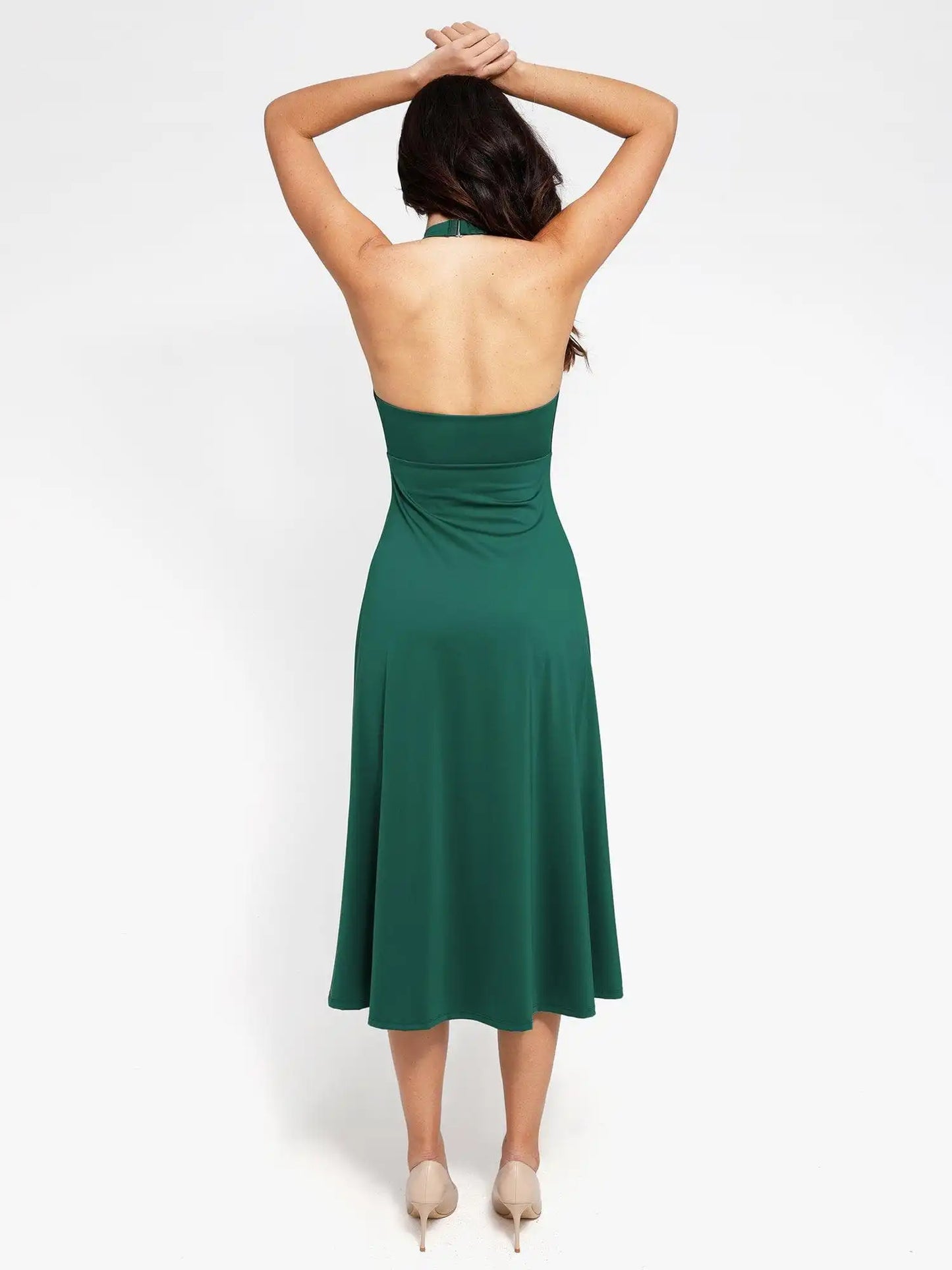 Popilush Shapewear Sculpting Backless Halter A-Line Midi Dress