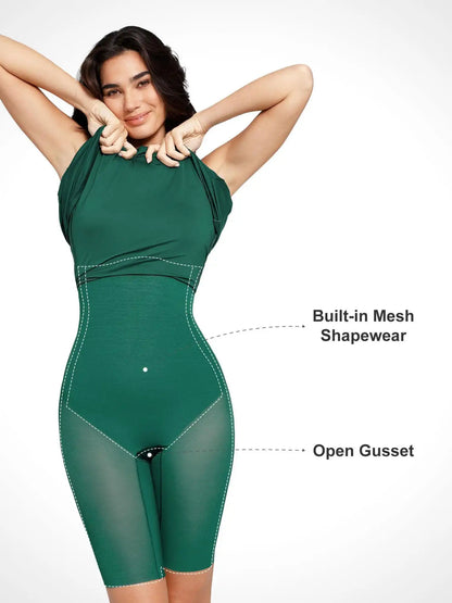 Popilush Shapewear Sculpting Backless Halter A-Line Midi Dress