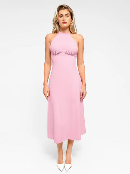 Popilush Shapewear Sculpting Backless Halter A-Line Midi Dress