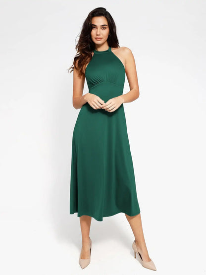 Popilush Shapewear Sculpting Backless Halter A-Line Midi Dress