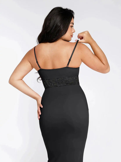 Popilush Shapewear Lace Inset Sculpting Mermaid Maxi Slip Dress