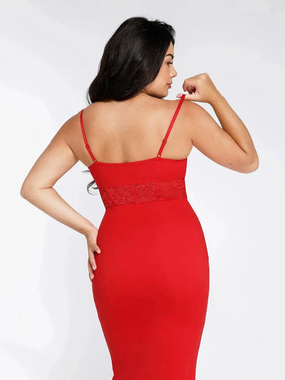 Popilush Shapewear Lace Inset Sculpting Mermaid Maxi Slip Dress